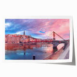 Rolled print of Lyon, France, featuring floral elements in soft pastel shades, suitable for dining room or bathroom decor.