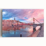Black and white photograph of Lyon, France on stretched canvas, ideal for kitchen wall art or bedroom ambiance.