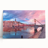 Large black and white photograph of Lyon scenery on stretched canvas, suitable for kitchen wall art.