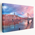 Large art depicting a serene Lyon cityscape in muted earth tones on stretched canvas, suitable for kitchen wall art.