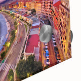 Large abstract wall art depicting a European scenery in Nice, France, with muted pastel tones on an acrylic glass.