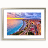 Extra large abstract art print of a textured European scenery, in muted earth tones, framed in silver.