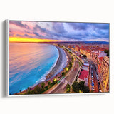 Vintage poster art of Nice, France with colorful details on extra large framed canvas, ideal for living room decor.