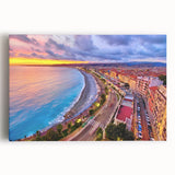 Black and white large art print of Nice, France scenery on stretched canvas, ideal for kitchen wall art or bedroom ambiance.