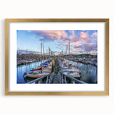 Abstract art print of Normandy scenery in muted earth tones, framed in gold, suitable for dining room decor.