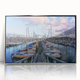 Large art print of a Normandy, France scenery in muted earth tones on a silver-framed acrylic.