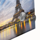 Large abstract wall art of Paris scenery in muted tones on acrylic glass, ideal for dining room art.