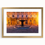 Abstract art print of a Provence landscape in soft pastel shades on a framed gold mat.