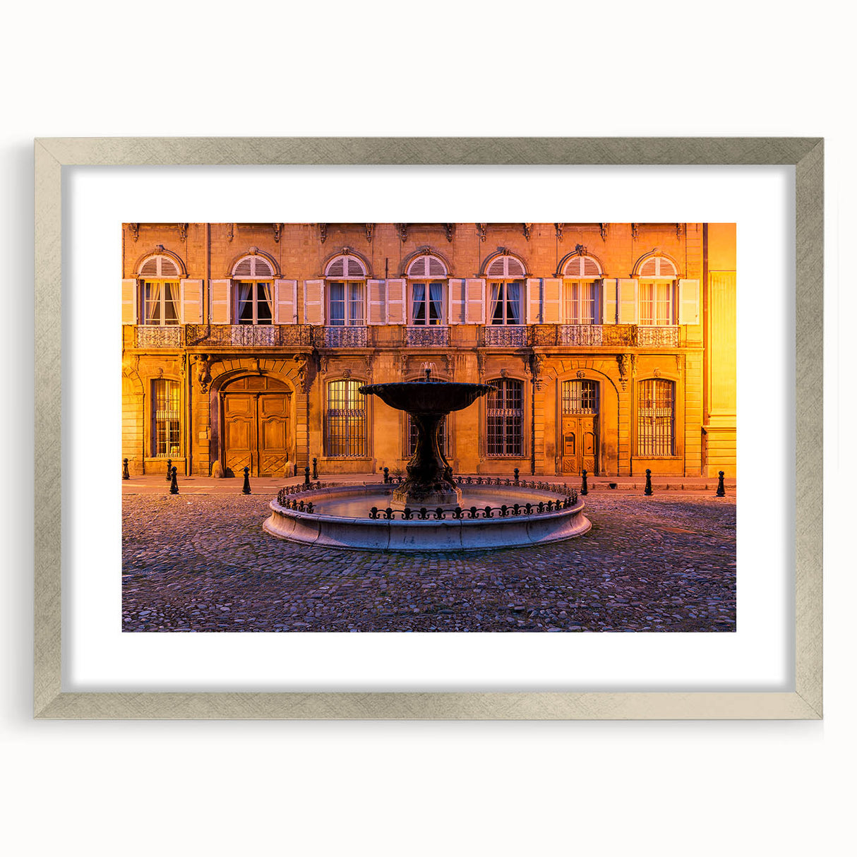 Extra large abstract art print of Provence scenery in textured silver frame, ideal for living room decor.