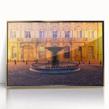 Art Deco poster of Provence landscape in gold acrylic frame, with muted earth tones, ideal for modern art wall decor.