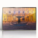 Large art print of a Provencal landscape in muted earth tones on a silver-framed acrylic, ideal for modern art wall decor.