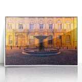 Mid-century modernist acrylic print of a serene Provence landscape, featuring soft pastel colors.