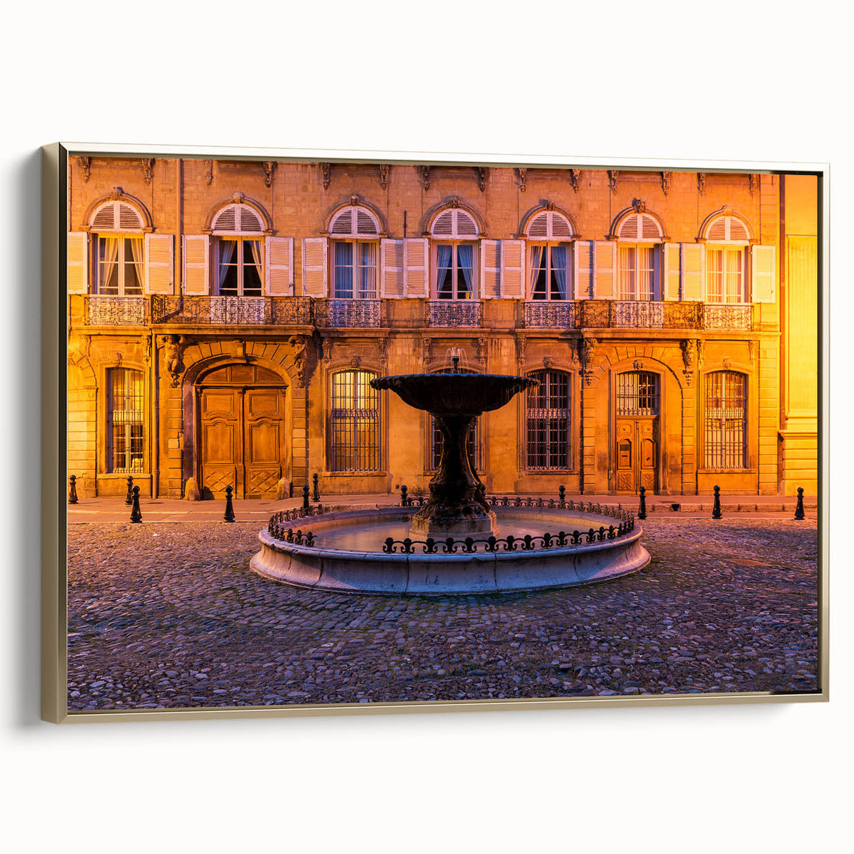 Framed canvas landscape painting depicting a vintage-style Provence scenery in muted earth tones, ideal for bedroom wall art.