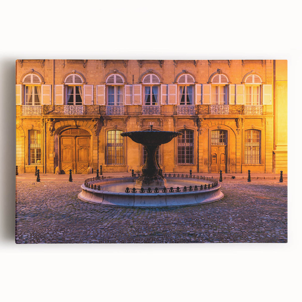 Black and white stretched canvas featuring a serene Provence landscape, ideal for kitchen wall art.