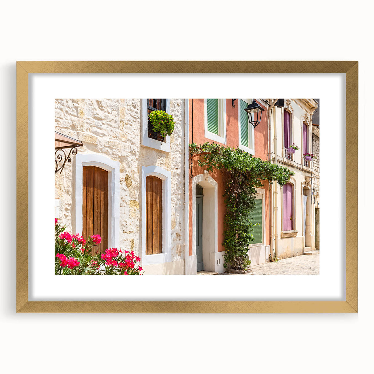 Abstract art print of a Southern France landscape in muted earth tones on a framed canvas, ideal for dining room decor.