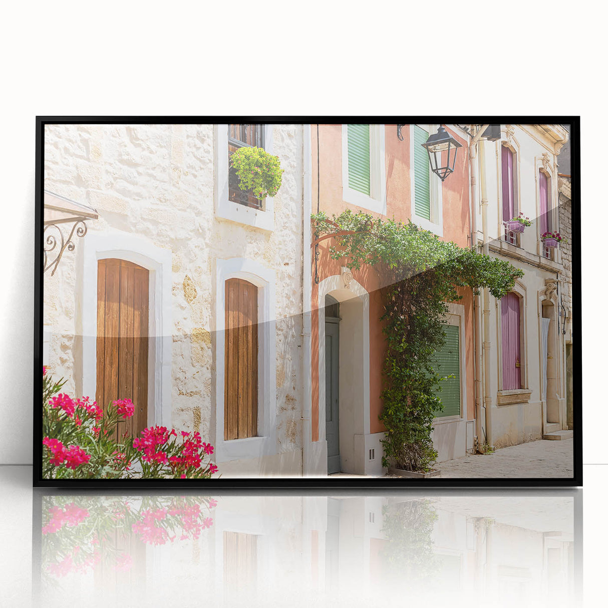 Large abstract wall art depicting a stylized French landscape in muted earth tones on framed acrylic.
