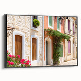Black and white landscape art painting of a southern France scenery on framed canvas, suitable for bedroom wall decor.