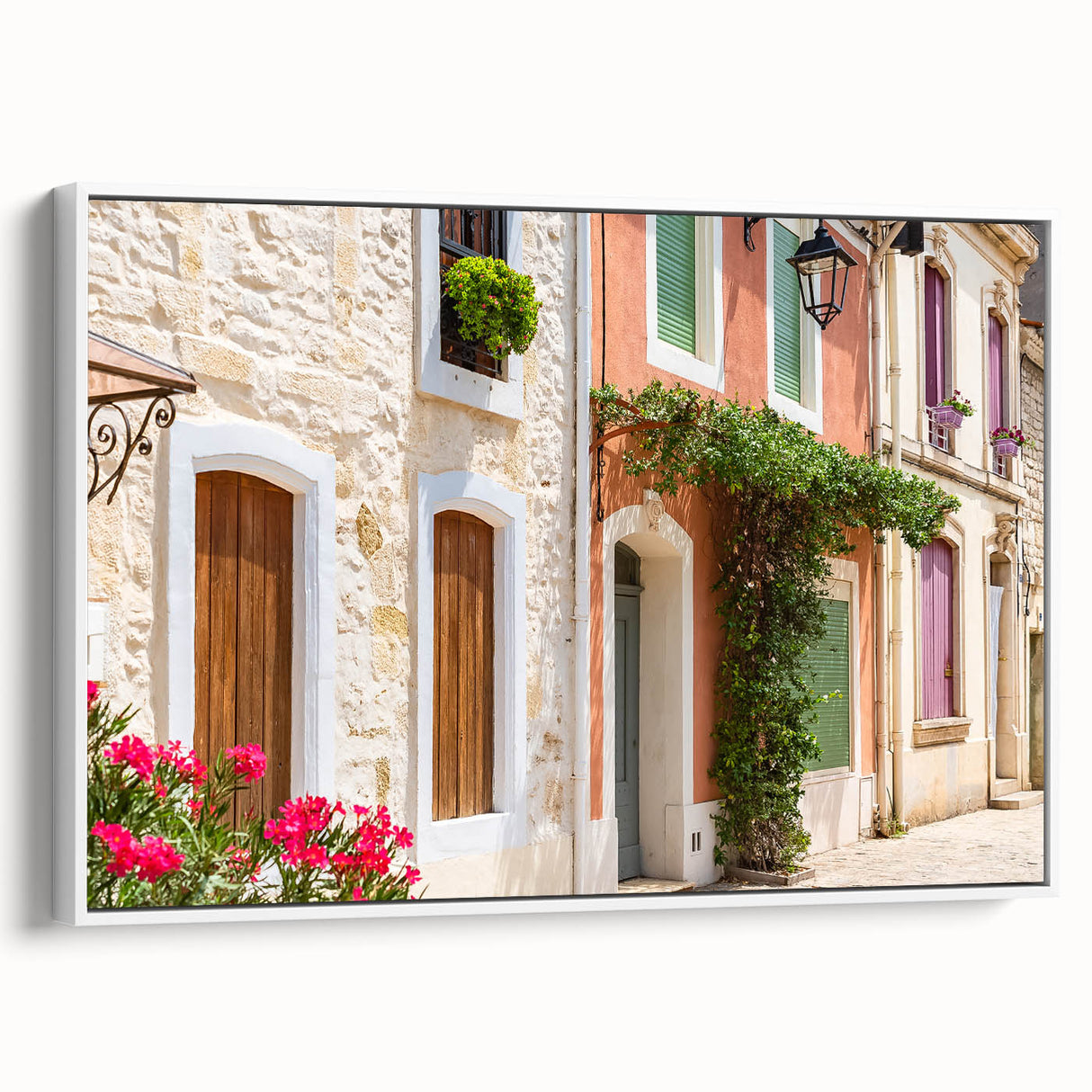 Vintage poster art of a scenic French landscape in vibrant colors on extra large framed canvas, ideal for living room decor.