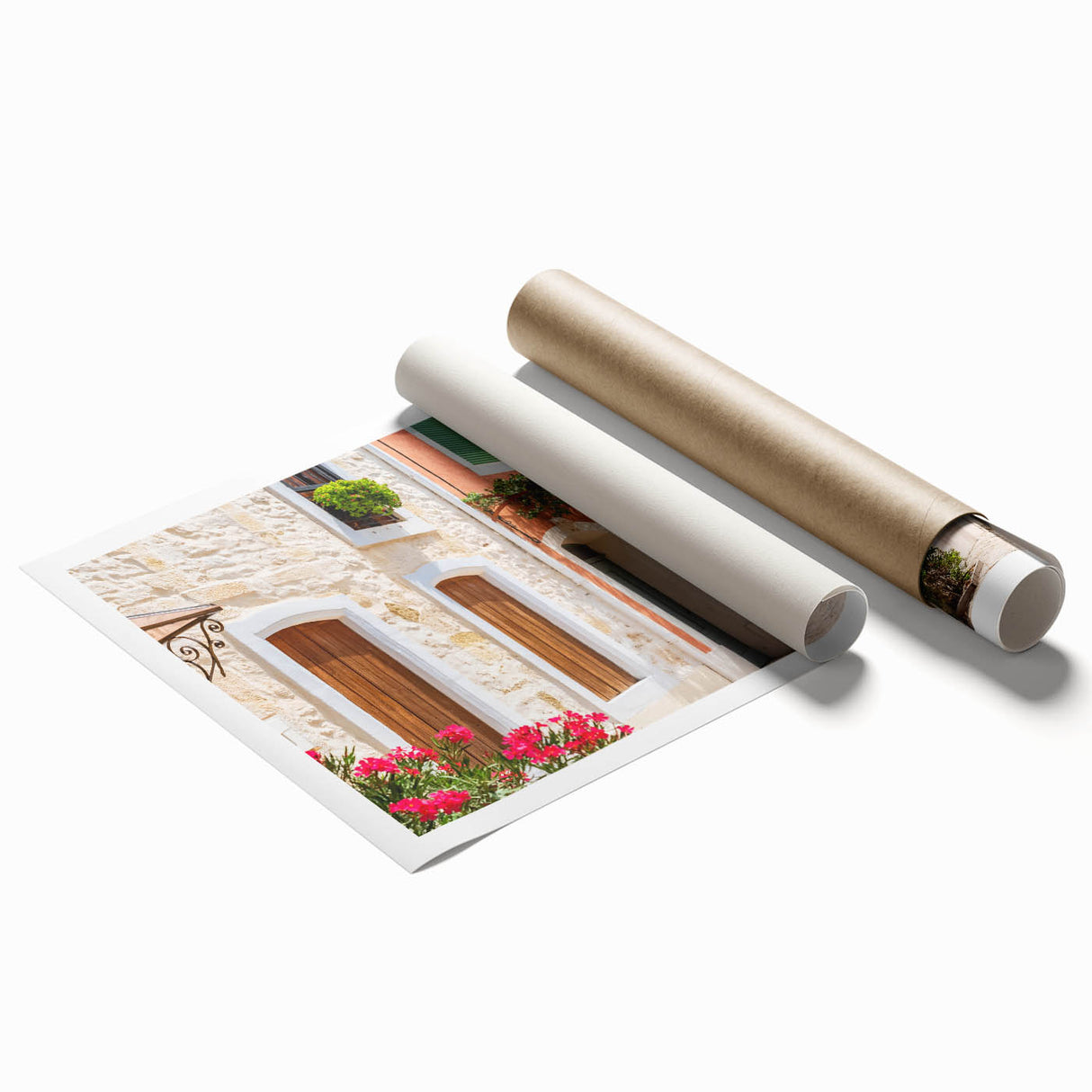 Extra large rolled print of a serene French countryside scene in soft pastel colors, ideal for classy bathroom wall art.