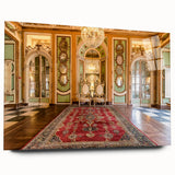 Acrylic print of the Versailles gardens in muted green and blue tones, ideal for bedroom or dining room art.