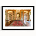Colorful abstract art print of Versailles scenery in vibrant hues, framed in black, ideal for living room decor.