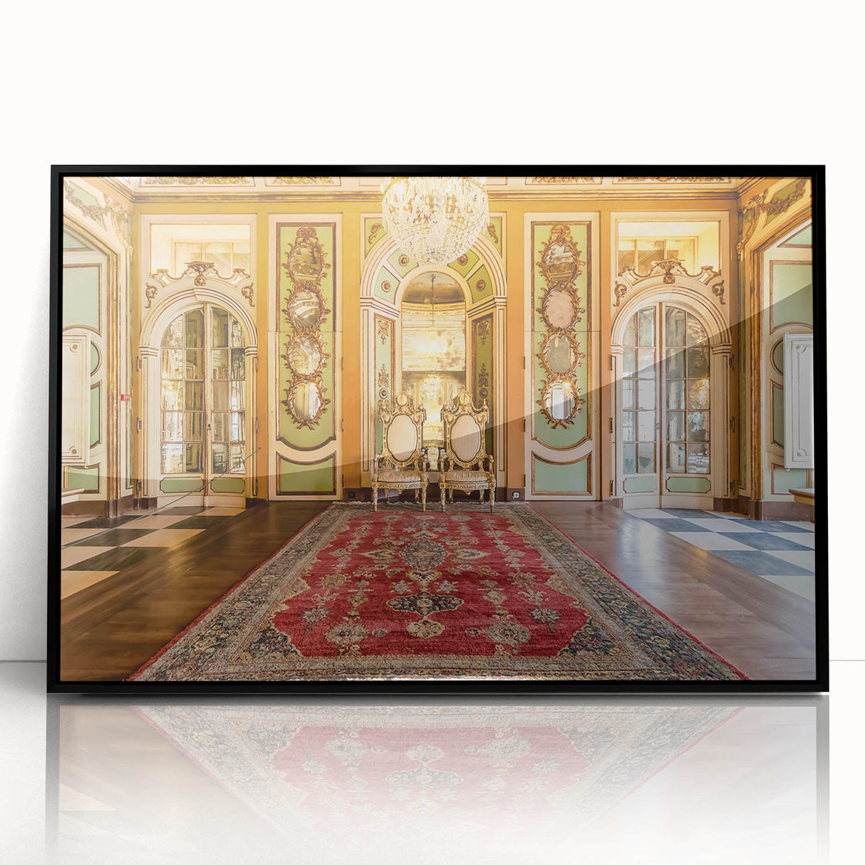 Large abstract wall art depicting the Versailles scenery in muted earth tones on framed acrylic.