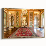 Framed canvas depicting Versailles landscape in muted gold and black tones, ideal for bedroom wall art.