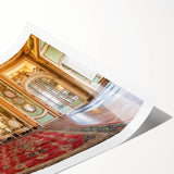 Extra large wall art featuring line art flowers and French Versailles scenery in muted green and beige tones.