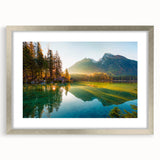 Extra large abstract art print of a Bavarian scenery in textured silver frame, ideal for living room decor.