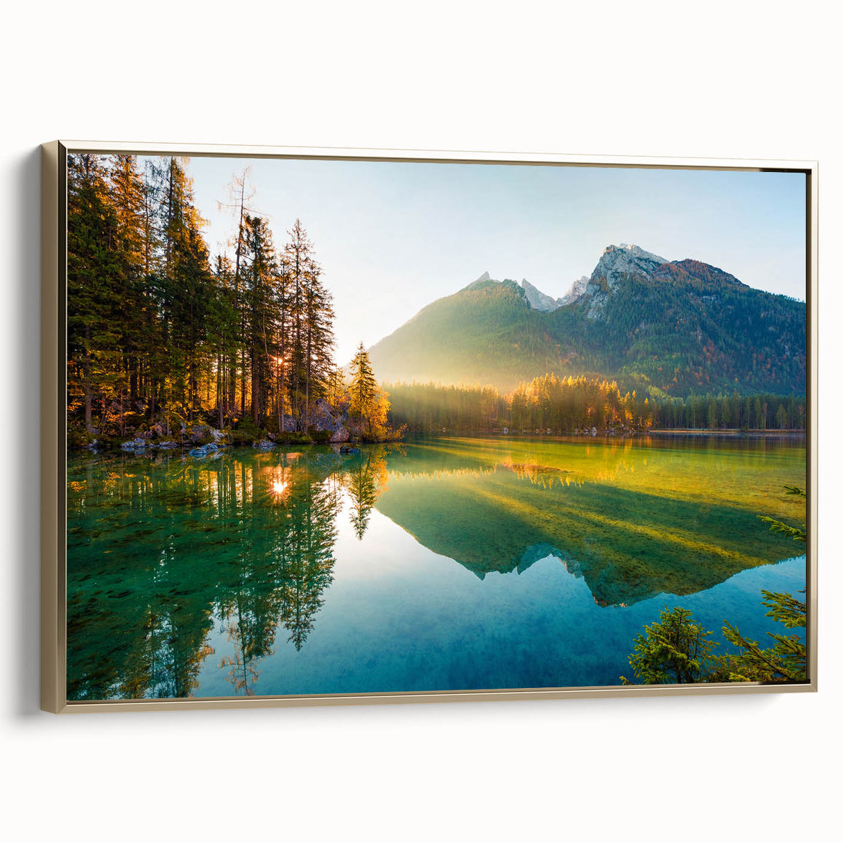 Framed canvas depicting a vintage-style Bavarian landscape in muted earth tones, ideal for bedroom wall art.