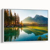 Vintage poster art of Bavarian scenery in vibrant colors on a large framed canvas, ideal for living room decor.