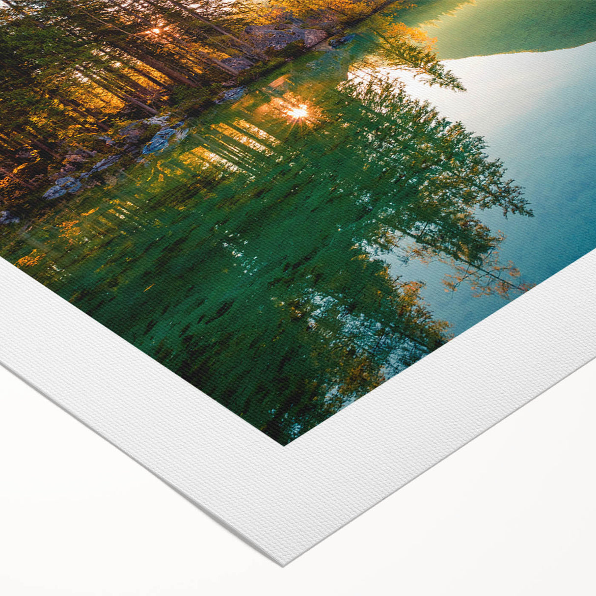 Art deco poster of a Bavarian landscape in muted earth tones on rolled canvas, suitable for dining room decor.