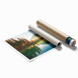 Extra large rolled print of a Bavarian landscape with vibrant green fields and floral foreground.