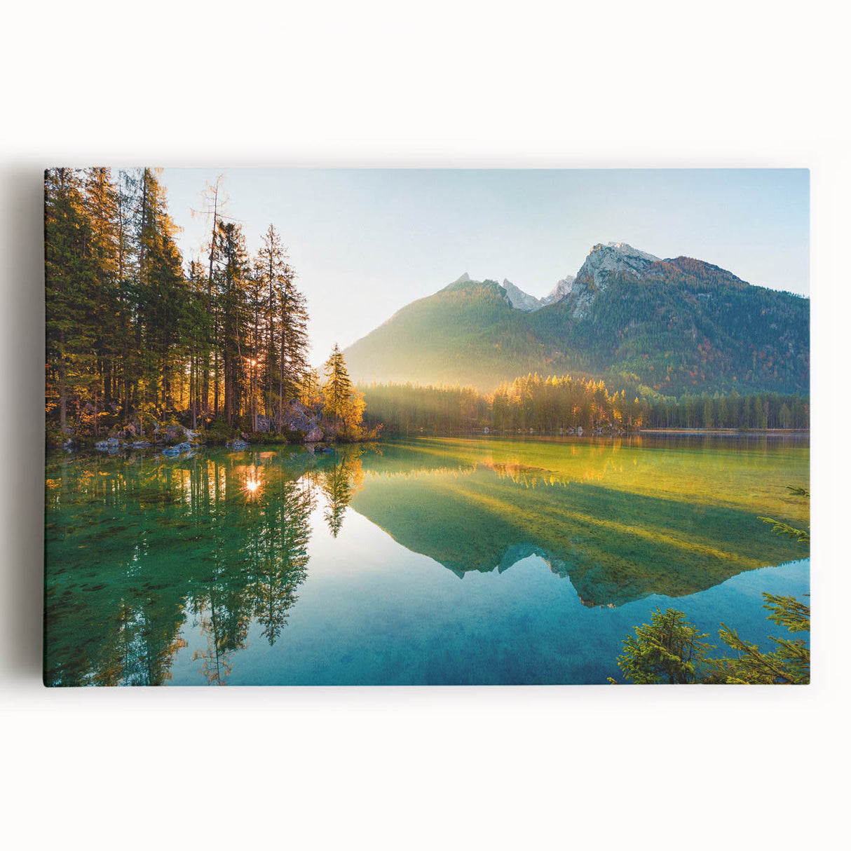 Black and white photo of Bavarian landscape on stretched canvas, ideal for kitchen wall art.