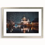 Extra large abstract art print of Berlin scenery in textured silver frame, ideal for living room decor.