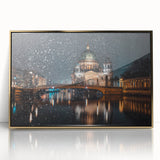 Art deco poster of Berlin skyline in muted gold tones, acrylic print framed, ideal for modern art wall decor.