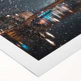 Art deco poster depicting Berlin skyline in muted gray and blue tones on rolled canvas, suitable for dining room wall art.