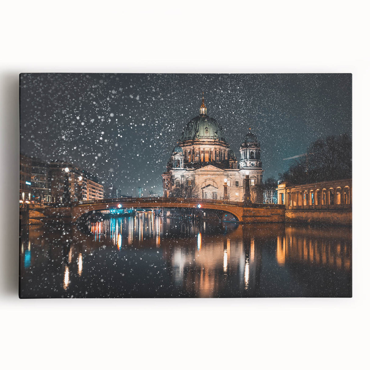 Black and white large art print of Berlin skyline on stretched canvas, suitable for kitchen wall art or bedroom decor.