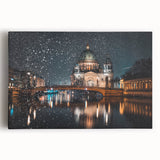 Black and white large art print of Berlin skyline on stretched canvas, suitable for kitchen wall art or bedroom decor.