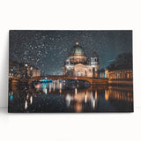 Large black and white stretched canvas of Berlin scenery, ideal for kitchen wall art.