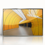 Large art print of Munich skyline in silver framed acrylic, featuring mid-century modernist style with muted colors.