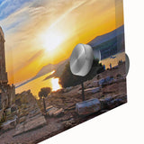 Acrylic glass print of Athens scenery in abstract mid-century modernist style, ideal for dining room art.