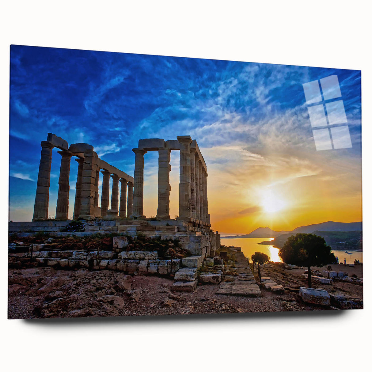 Large abstract depiction of Athens scenery on acrylic glass, in muted earth tones, ideal for bedroom or dining room art.