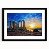 Extra large abstract art print of Athens scenery in vibrant colors on a textured canvas, framed in black.