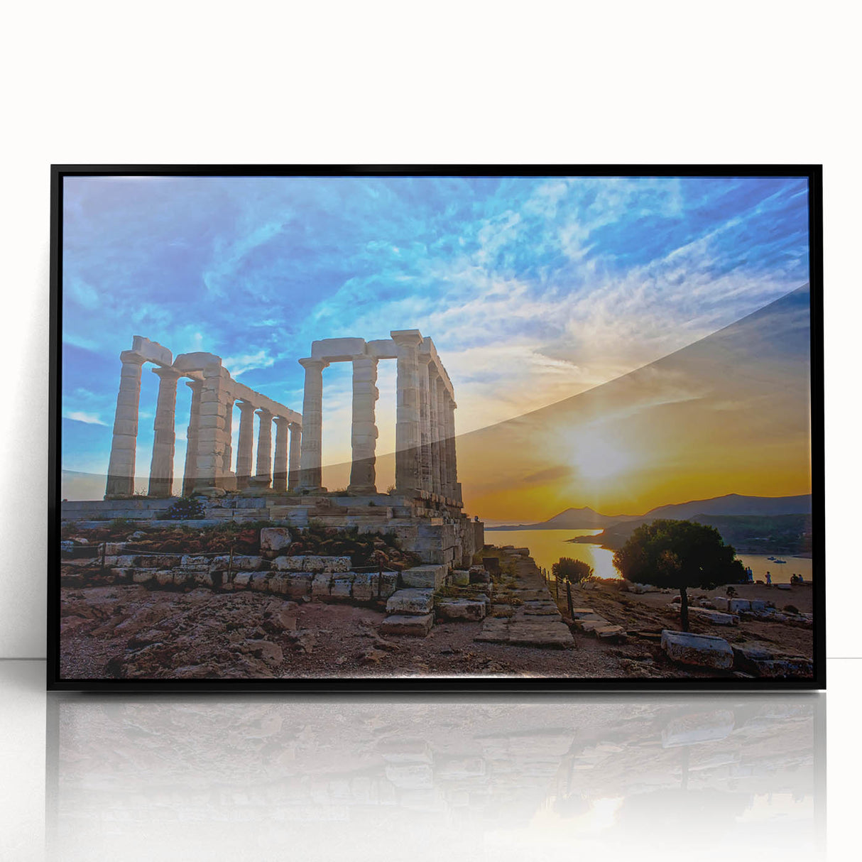 Large abstract wall art depicting the Athens skyline in muted gray tones on a framed acrylic panel.