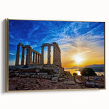 Framed canvas depicting a vintage-style Athens landscape in muted gold and black tones, ideal for bedroom wall art.