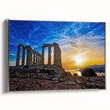 Framed canvas landscape art painting of Athens with vintage poster style in black and colorful art palette.