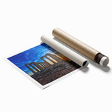 Extra large rolled print of Athens scenery in muted earth tones, ideal for classy bathroom wall art.
