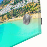 Mid-century modernist style large abstract wall art of a European scenery in Rhodes, Greece, printed on acrylic glass.