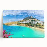 Black and white stretched canvas of Rhodes, Greece, ideal for kitchen wall art.